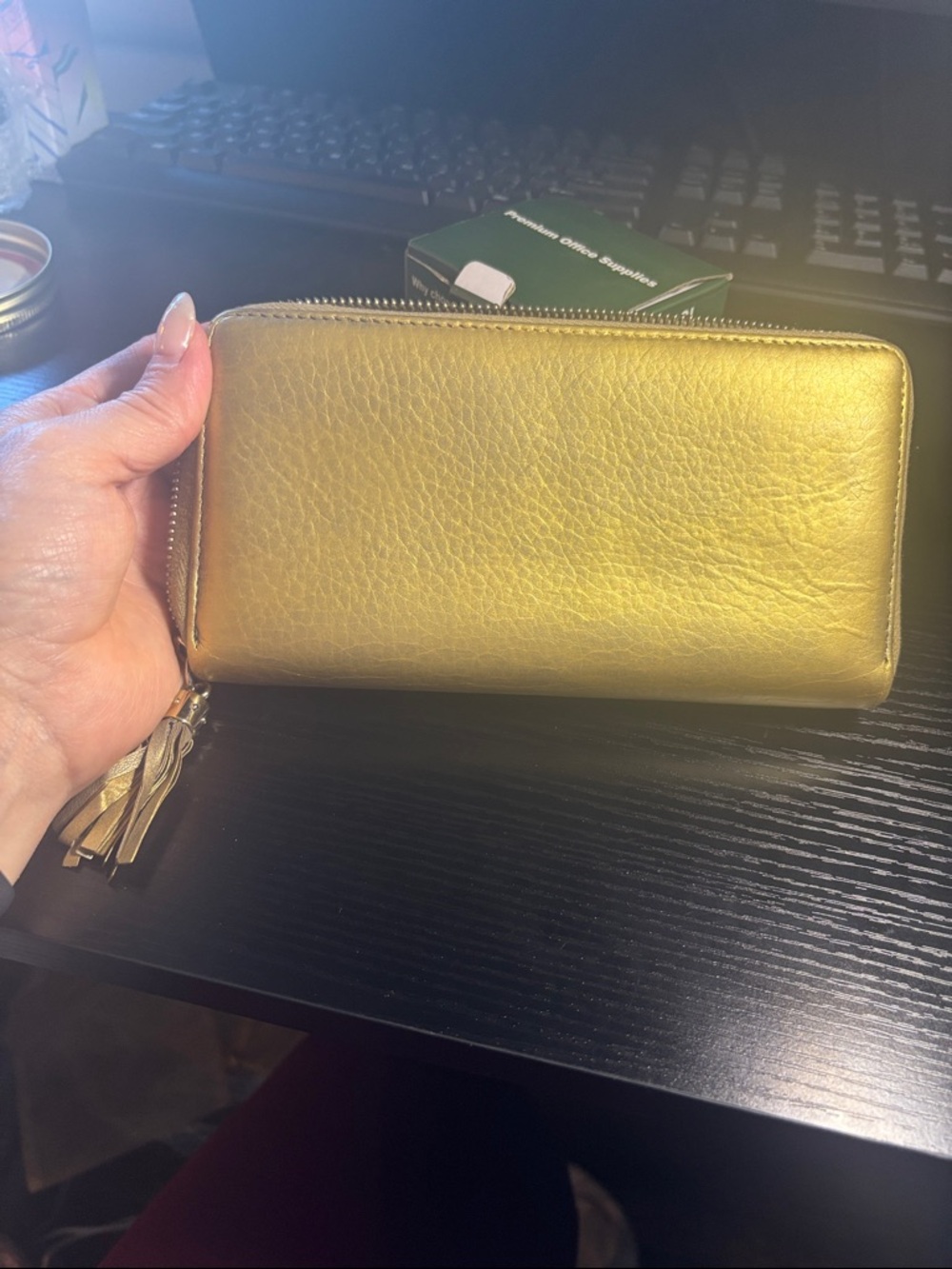 Gucci Gold Leather Zip-Around Wallet with Tassel - Picture 7 of 17